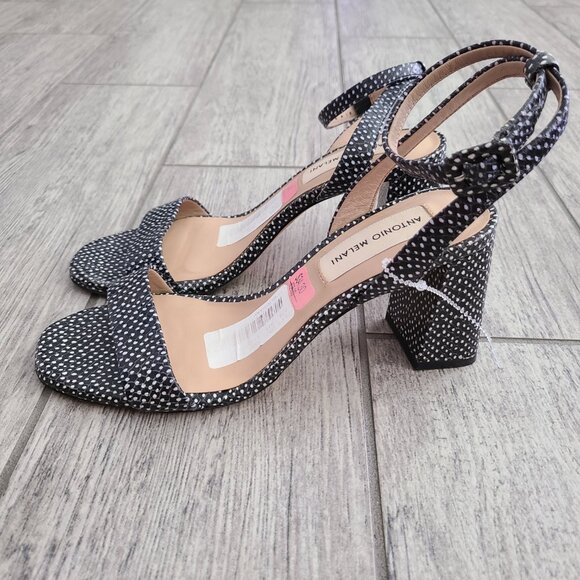 Antonio Melani women's black and white open toe sandal block heel size 6 - Picture 3 of 13